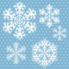Vector snowflakes set on blue retro background