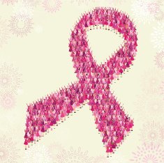 Women making a breast cancer awareness ribbon