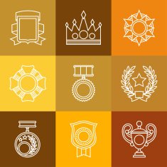 Trophy and awards icons set in linear style N7