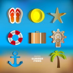 Paper Vector summer poster set made from papercut icons N3