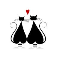 Cat in love black silhouette for your design