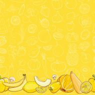 Set of yellow fruits and vegetables on light background