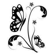 Butterfly and floral scrolls