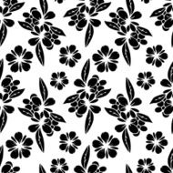 Seamless pattern with black silhouettes flowers and leaves