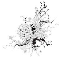 Abstract graphic with flowers black and white