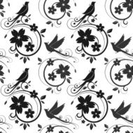 Black birds and blossoms seamless pattern