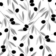 Seamless monochrome pattern with olive branches