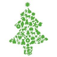 Christmas tree made by items silhouettes