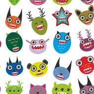 Cute cartoon Monsters Set seamless pattern on white background Vector N4