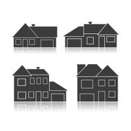 Set of black silhouettes cottages