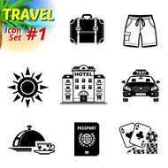 Set of black-and-white travel icons N4