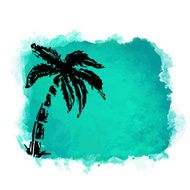 Watercolor square paint stain and coconut palm tree backlit