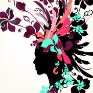 Fashion background with female face and floral hair N2