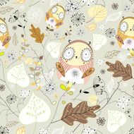pattern of leaves and owls