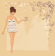 Silhouette of beautiful woman with buttrfly Vector N2