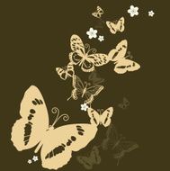 Butterfly and floral silhouette Patterns in golden color