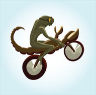 lizzard rides a scorpion bike