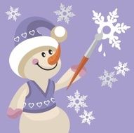 Snowman painter draws snowflakes 17