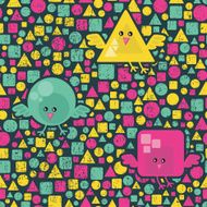 Seamless texture with birds and geometric shapes
