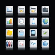 Office and business object icon set on black