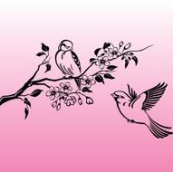 Two birds on branch in the spring