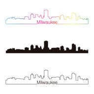 Milwaukee skyline linear style with rainbow