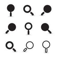 Black Magnifying Glass Square Icons Set