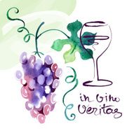 Painted watercolor card with grape leaves