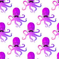 seamless pattern with octopus and fishes Colorful mosaic backdr N2