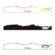 Porto skyline linear style with rainbow