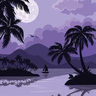 Tropical sea landscape with moon and palm N3