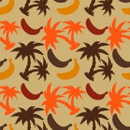 Seamless pattern with silhouettes coconut palm trees and bananas N3