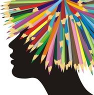 Profile of a girl and crayons