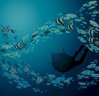 School of fish and scuba diver