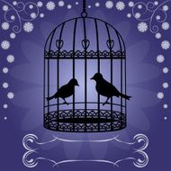 Birdcage on blue floral background N2