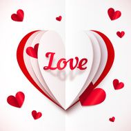 Realistic paper Love sign in folded hearts N2
