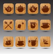 Set of wooden buttons Tea theme Vector