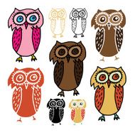 Cartoon Owl with Variations - Stencil silhouette and Colored Versions N3
