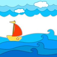 Decorative seascape with a ship