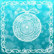 Holiday background with snowflakes Christmas ball and frame