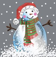 Vector snowman with grey background