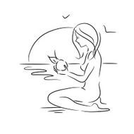 sketch of a girl with an apple in nature