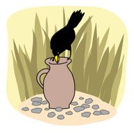 Black crow and a jug Aesops Fables vector