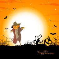 Vector Halloween Background with Scarecrow