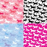 Set of seamless patterns with wild horses