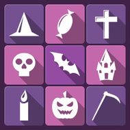 Halloween flat vector icons with long shadow