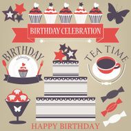 Vector set of birthday icons in retro colors N2