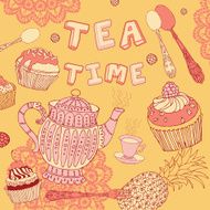 Background with tea and sweets