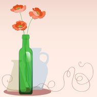 Wine bottle and flowers Decorative background N2