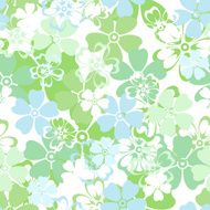 Vector seamless pattern with white blue and green flowers N2